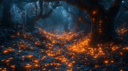 Enchanted Forest: Glowing Flora in a Mystical Night