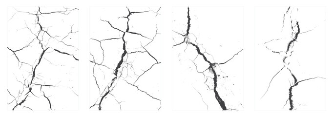 Set of sketch crack texture. Ground cracks, breaks on land surface from earthquake. old wall background crack vector. Crack collection on isolated background.	
