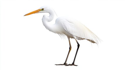 Obraz premium Elegant Great Egret Standing Gracefully Against White Background