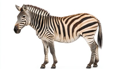 Obraz premium Striped Mammal Standing in Profile on White Background