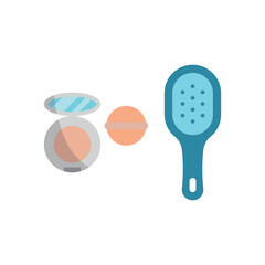 Powder puff and hairbrush set beauty salon icon represents beauty and self-care, perfect for salon branding, cosmetic designs, and hairstyling illustrations.