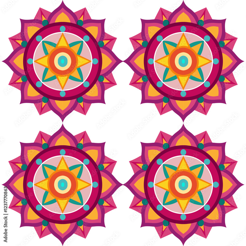 Poster seamless vector pattern design with a set of vintage flower and circle shapes