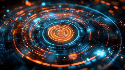 Fototapeta premium Abstract tech HUD interface, glowing circles, digital background