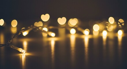 Warm Heart Shaped String Lights on Dark Background Romantic Festive Decor Bokeh Effect