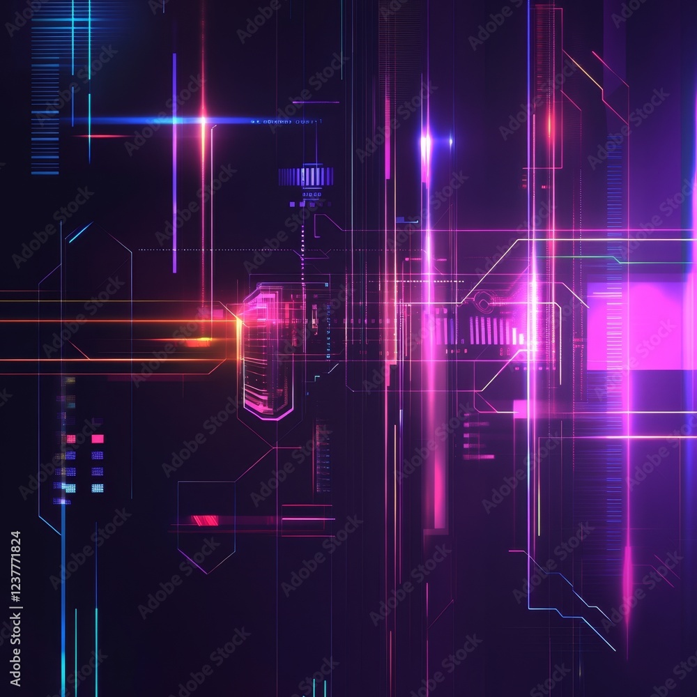 Poster abstract futuristic background with colorful light lines and shapes