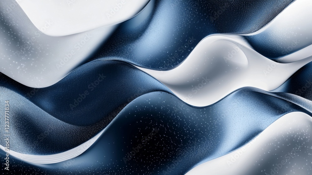 Poster abstract waves of blue and white with textured patterns and details