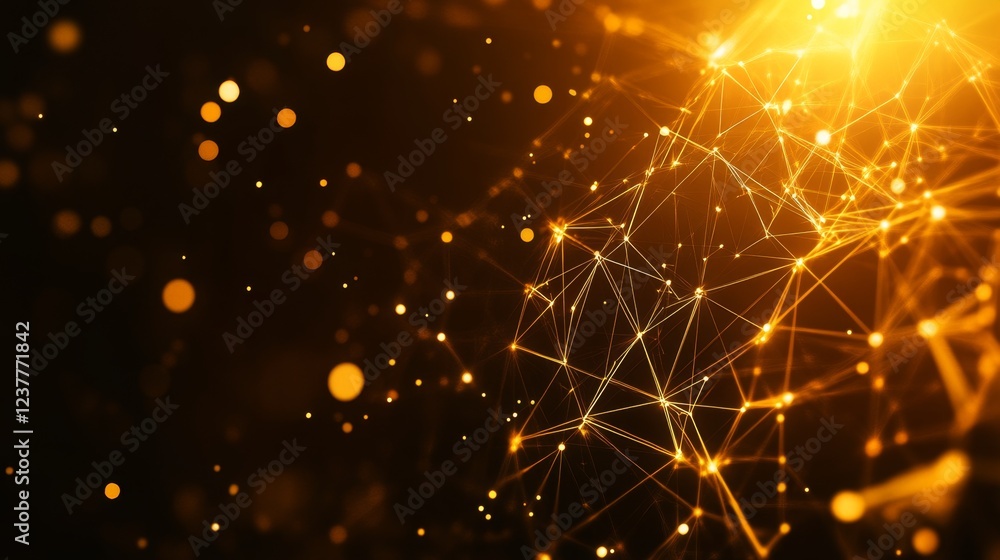 Poster abstract golden sparkling lines and dots against dark background