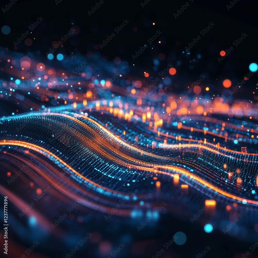 Poster abstract colorful wave pattern with glowing lights and particles