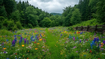Obraz premium Seasonal Gardens Radiant Summer Meadow with Vibrant Seasonal Gardens
