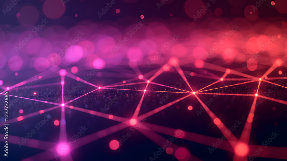 Poster abstract digital background with glowing lines and dots in vibrant colors showcasing a futuristic ne