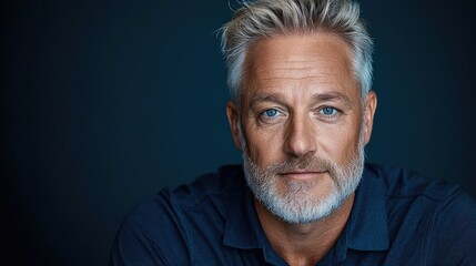 Fototapeta premium Confident mature man portrait, dark background, headshot, professional use