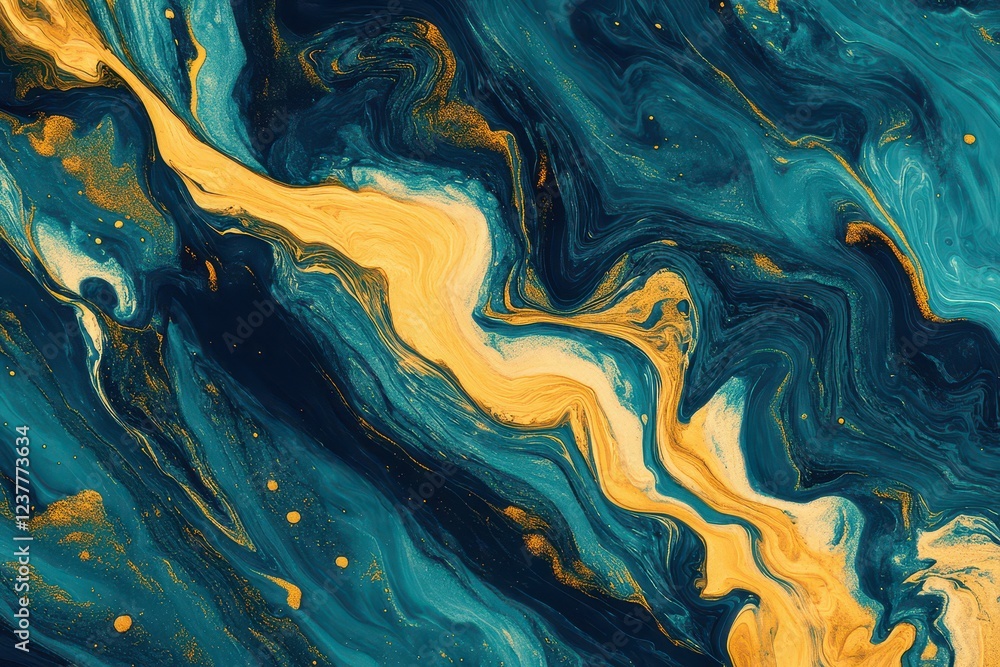 Aufkleber abstract swirling blue and yellow paint texture creating a dynamic visual effect