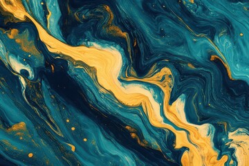 Abstract swirling blue and yellow paint texture creating a dynamic visual effect