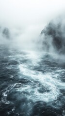 Fototapeta premium Misty Ocean, Rugged Coastline, Dramatic Seascape