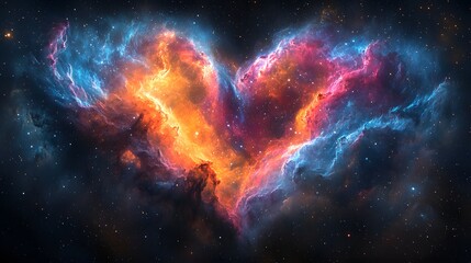 Fototapeta premium Vibrant Heart Shaped Nebula in Deep Space with Orange and Blue Gas