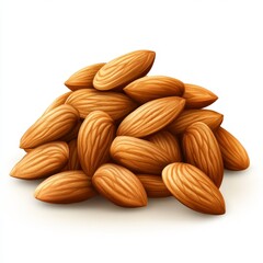 Handful of Realistic 3D Almonds on White Background