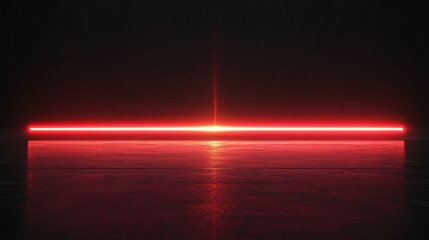 Red neon light beam reflecting on dark surface