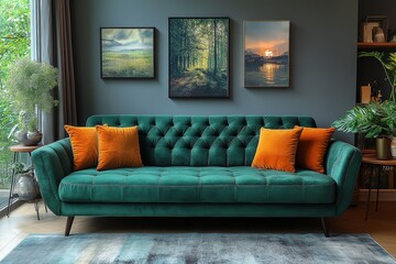 Green velvet sofa bed with wingback design, comfortable seating, and storage, combining style and functionality in urban contemporary home decor.