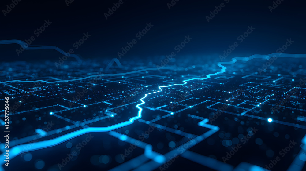 Poster futuristic digital network technology with glowing lines and grid structure representing connectivit