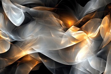 Naklejka premium Abstract swirling patterns of light and shadow with hints of orange and white on a dark background