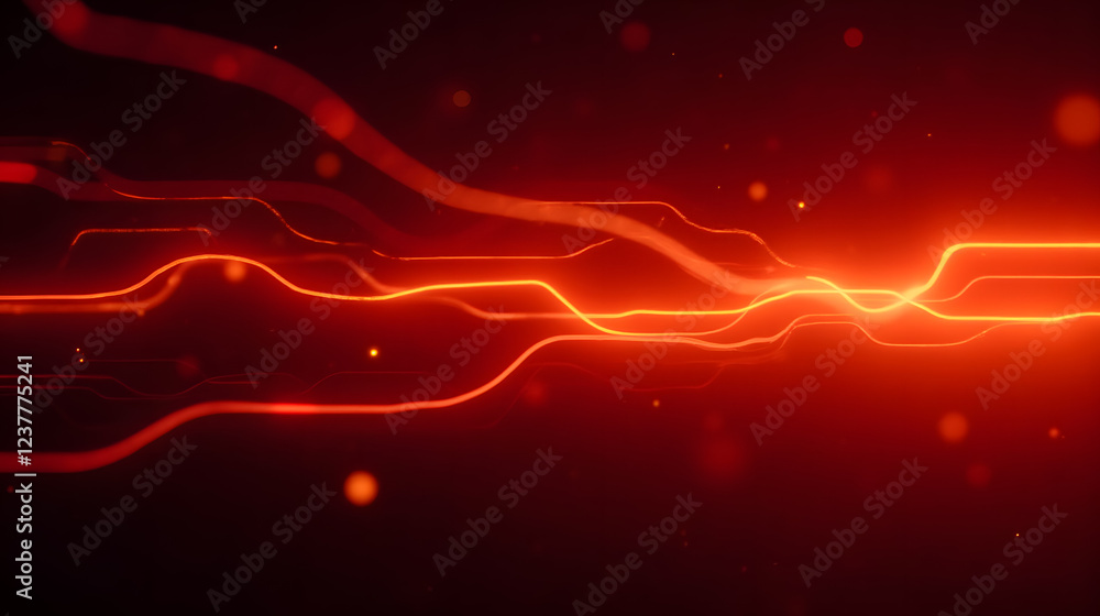 Poster electric red waves flowing through a dark background creating dynamic movement and energy for digita