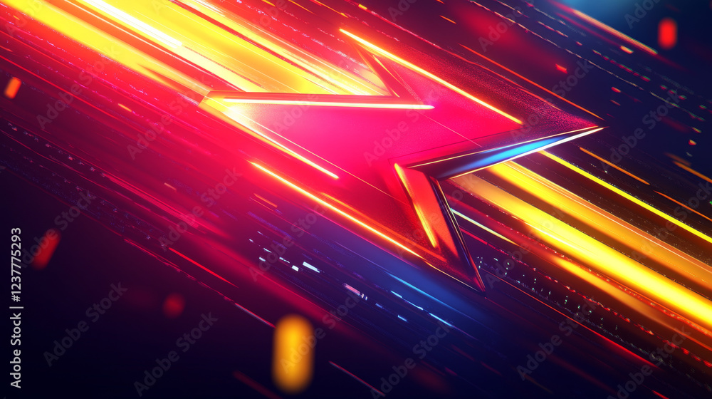 Poster abstract red neon light arrow speed background. futuristic glow tech gamer graphic for banner. fast 