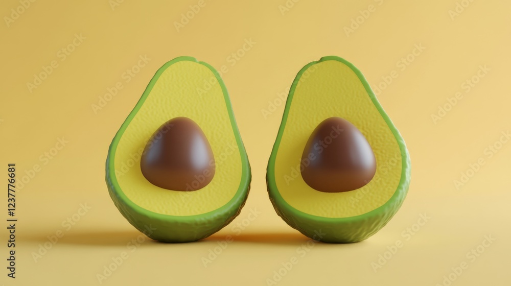 Poster smooth glossy 3d avocado cut in half icon image for design projects