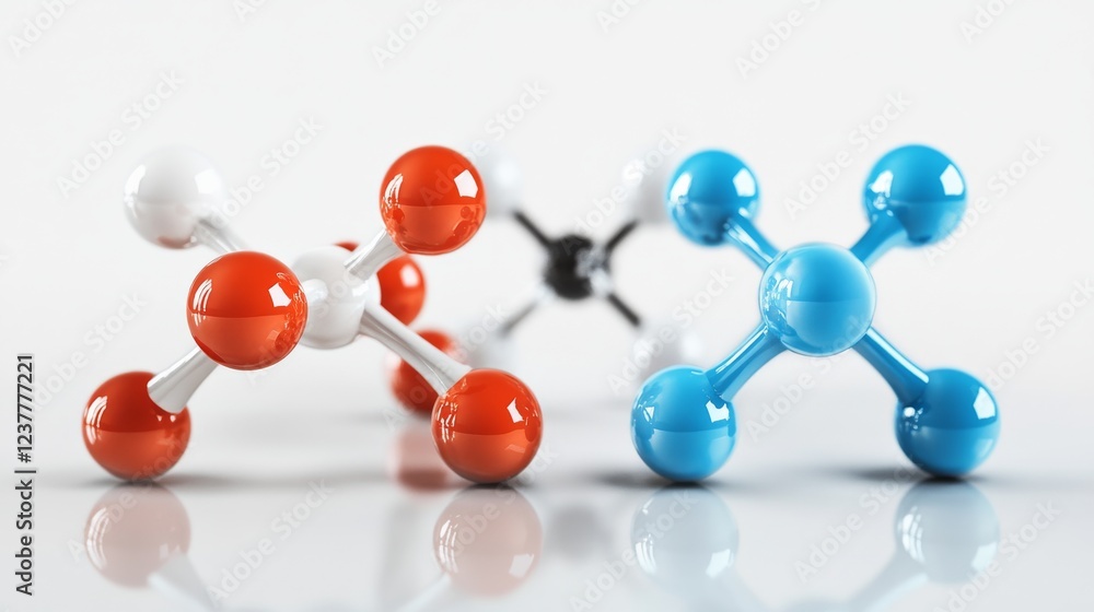 Aufkleber 3d illustration of science background with molecule and atom model, representing molecular structure