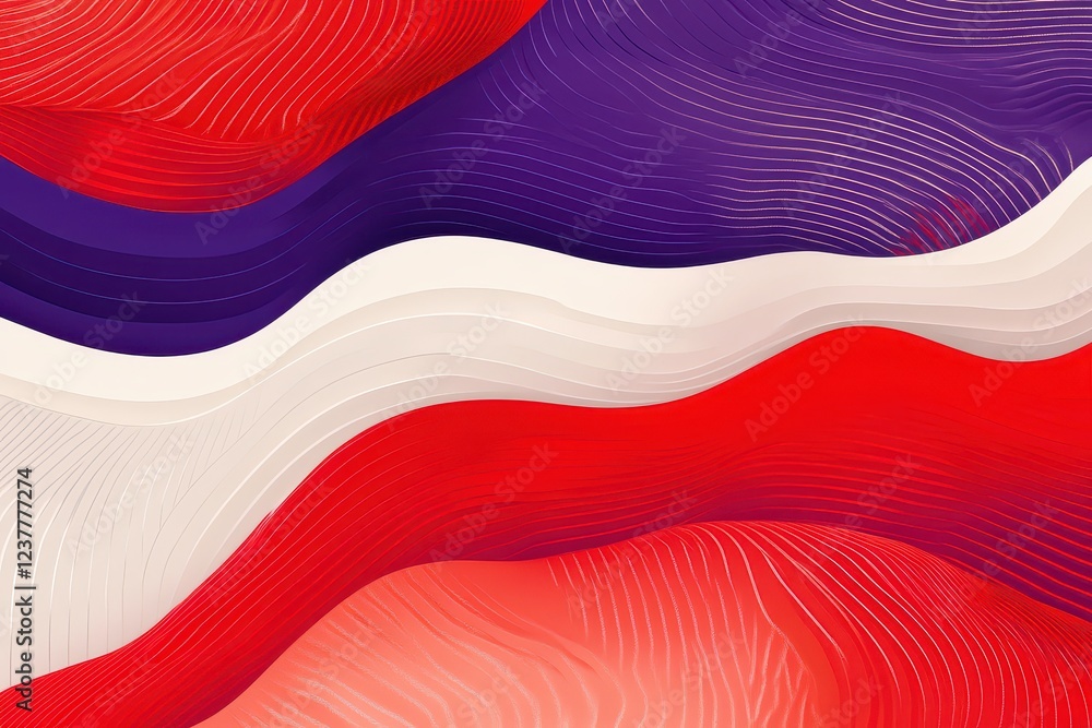 Poster abstract waves in vibrant red, white, and purple colors create a dynamic visual flow
