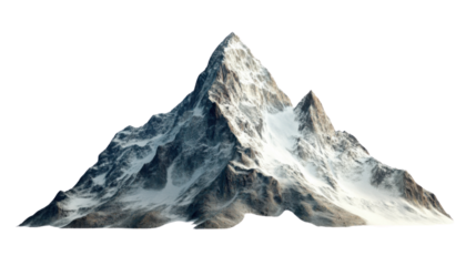 Snowy mountain peak isolated on transparent background reaching for the sky
