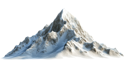 Snowy mountain peak isolated on transparent background reaching for the sky