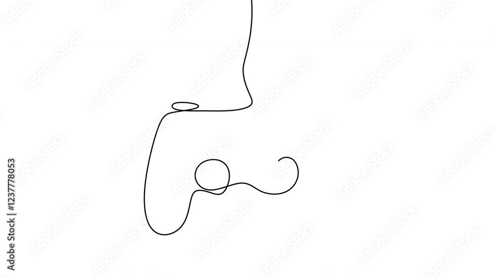Poster a hand holding game stick one line drawing animation video. a joystick to play the game minimalism h