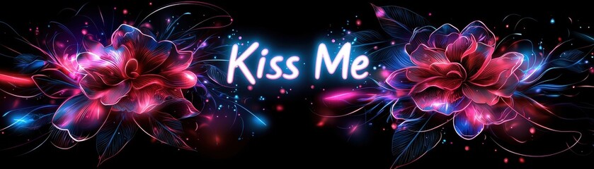 Obraz premium Captivating Glowing Design of Flowers with Softly Illuminated Text 