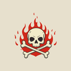Flaming Skull and Crossbones A Vintage Graphic Design