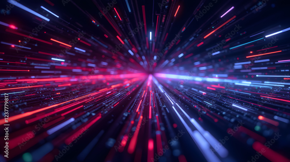 Poster futuristic abstract background of neon light streaks and patterns in motion creating a dynamic energ