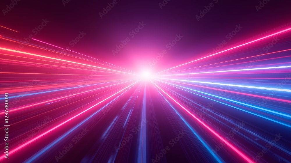 Poster abstract neon light rays in vibrant colors creating a futuristic digital background with depth and m
