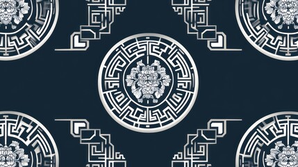 Obraz premium Elegant Asian-inspired circular pattern textile design