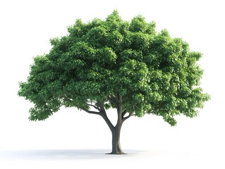 Fototapeta premium Lush Green Tree Isolated, Nature, Botany, Spring, Summer, Foliage, Branches, Leaves, Trunk