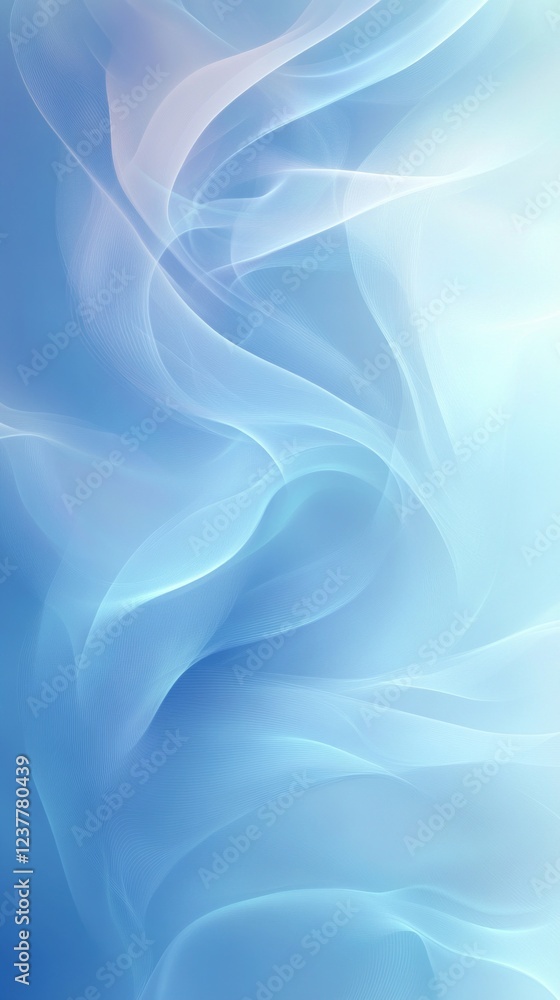 Poster Delicate waves cascade across a pale blue backdrop, intertwining in an ethereal dance of light and shadow. This mesmerizing abstraction invites contemplation and imagination