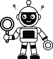 Robot with search icon in this hand vector art, Modern Robot silhouette vector illustration, Robot isolated vector icon design