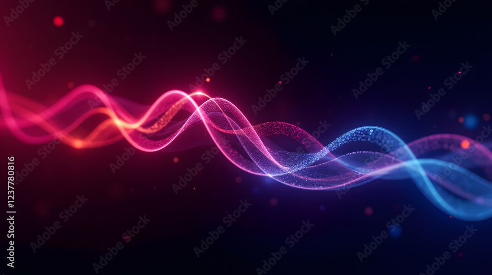 Poster abstract wave form imagery capturing vibrant light trails in red and blue colors displaying motion a