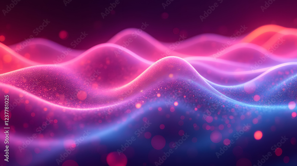Poster abstract colorful waves with glowing particles in a dreamy landscape of light and color, creating a 