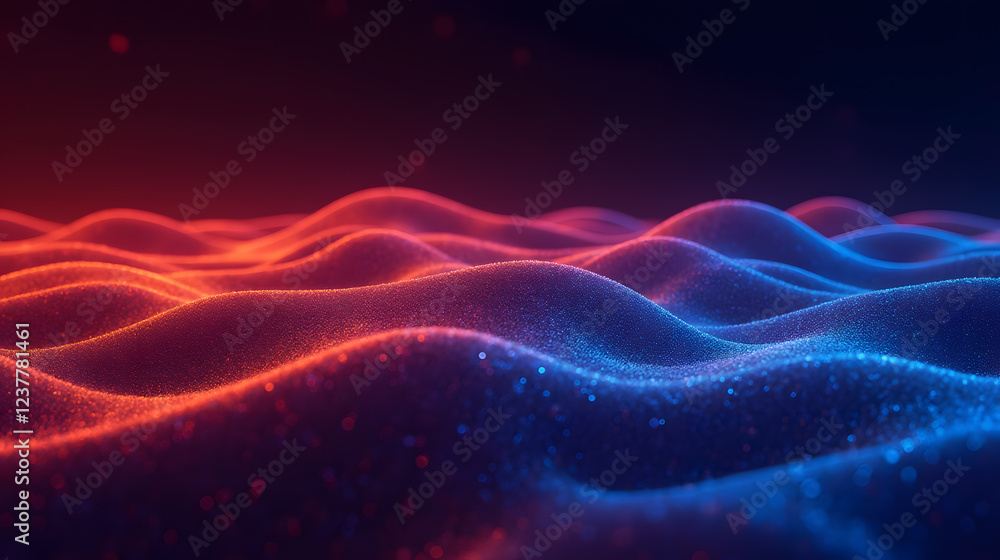 Poster abstract digital waves in vibrant red and blue hues create a mesmerizing flowing landscape with shim