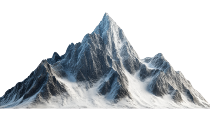 Snowy mountain peak reaching for the sky on transparent background