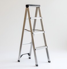 Studio shot, silver stepladder, four steps, white background, home improvement