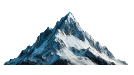 Snowy mountain peak isolated on transparent background reaching for the sky