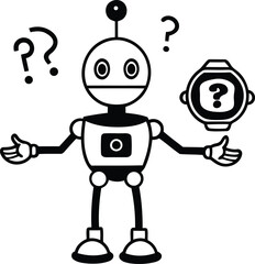Robot with search icon in this hand vector art, Modern Robot silhouette vector illustration, Robot isolated vector icon design