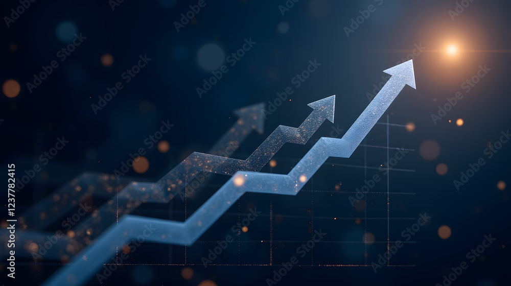 Aufkleber dynamic growth chart with rising graph arrows against a dark background and glowing light for busine