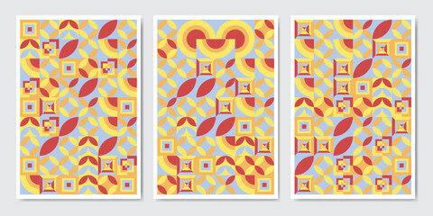 Color neo geo poster. Modern grid flyer with geometric shapes, geometry graphics and abstract background vector set. Geometry grid pattern banner vivid presentation illustration