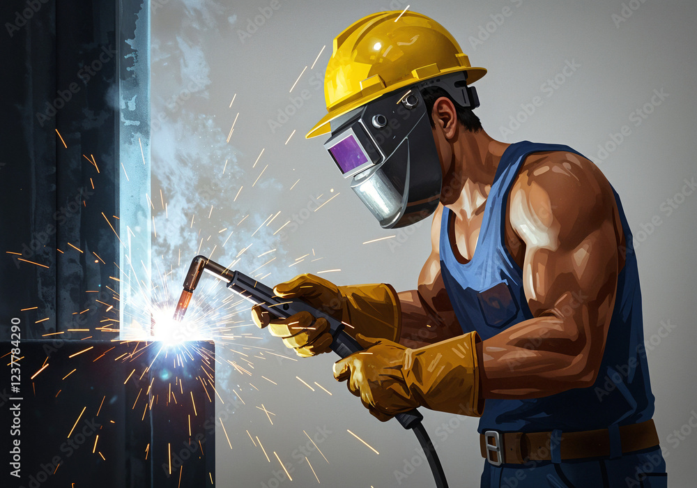Poster welder worker in the process of work . generative ai